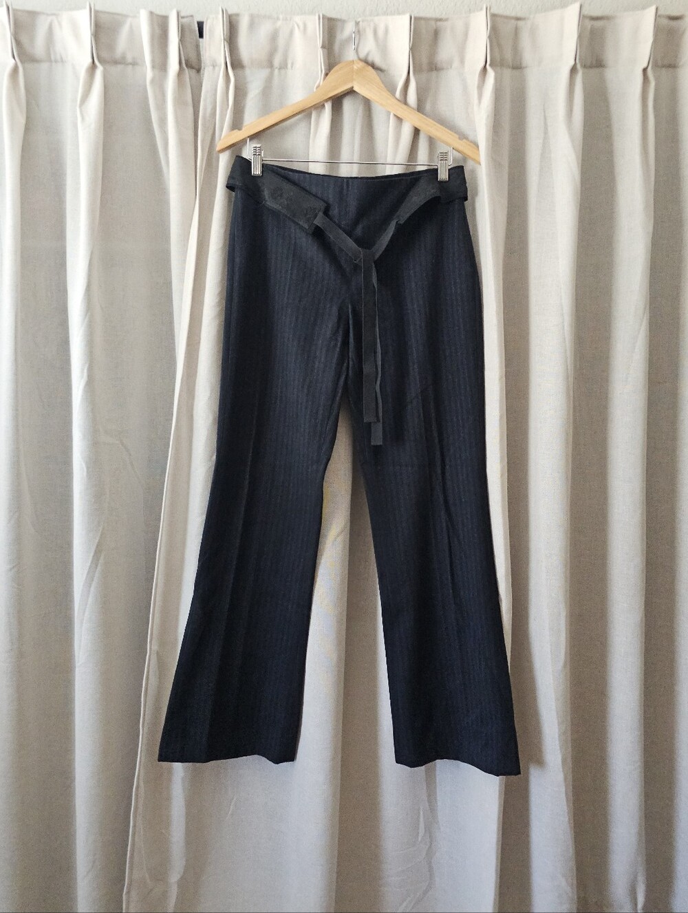 Philosophy di Alberta Ferretti Navy Pinstripe Wide Leg Trousers Pants Women's US